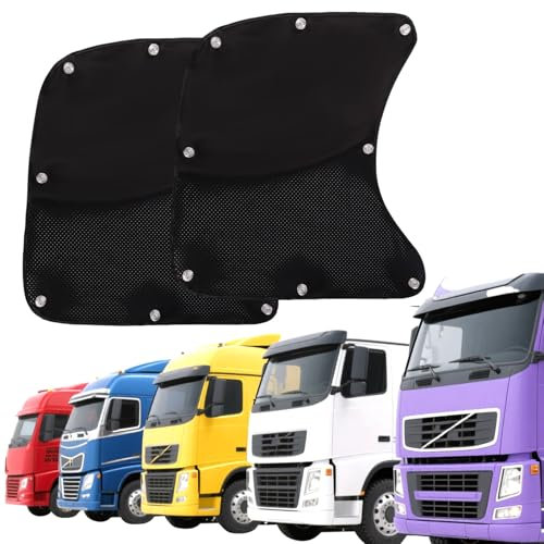 Lyreh 2 Pezzi di Tende Parasole per Camion, 60x55cm Tendine Parasole Finestrini Laterali Nere Pieghevoli con 8 Ventose per Finestrini Laterali Auto