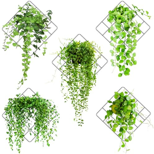 Flaxarne Green Vine Grid Wall Decals, Watercolor Hanging Plants Wall Stickers for Bedroom Living Room, Removable Botanical Wall Art for Home Decor