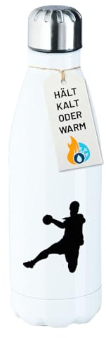 Huuraa Glitzer Trinkflasche Handball Silhouette Geschenk | 500ml White Edelstahl Wasserflasche Trinkflasche Weiß Geschenkidee Glitzer Thermosflasche Isolierflasche Schraubverschluss