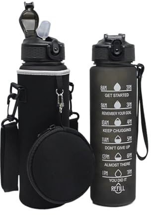 GMGQJST Flaschentasche 1000ml Water Bottle Sleeve Bottles Bag Cup Cover Pouch Holder Sport Tumbler Water Bottle Case with Headphone Bag Camping Access(Black)