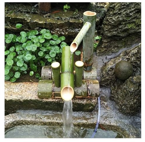 YHDMBBSHNB Fontaine en Bambou, Fontaine Solaire en Bambou, Kit de Fontaine en Bambou Fontaine Solaire en Bambou Fontaine d'eau extérieure
