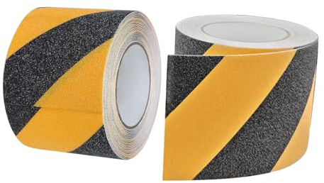 JIEHIN 2 Stück 100mmx10m Antirutsch Klebeband Bodenmarkierungsband, Absperrband Gelb Schwarz Antirutschband Selbstklebend, Treppenband rutschfest für Innen, Außenbereich