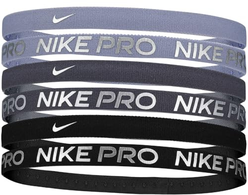NIKE Men's Flex Classic Headbands Printed Metallic 6 Pack Headbands Running Fitness Training Sports Hairband Set, Iron Purple/Thunder Grey/Metallic Silver, One Size