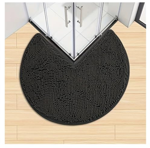 NihaoWXM L-förmige Badematte Runde, verdickte Badematte mit Ecken, rutschfest, wasserabsorbierender Badezimmerteppich, einfarbig, L-förmiger Bodenteppich, Duschvorleger(Black)