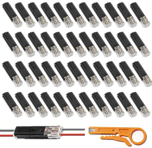 100PCS 2 Pin Wire Connectors, Electrical Wire Connectors | Quick Connect Crimp Terminals for LED Strips, Speaker, 12V Systems, Waterproof Electric Cable Connector Blocks