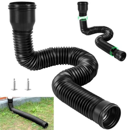 Dachrinne Flexible Fallrohr Verlängerung, Runde Regenrinnen Fallrohr Ablauf Verlängerungen für Fallrohr 80/100 mm, Fallrohre Schlauch von 47 bis 150 cm (Schwarz)