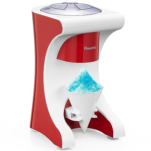 Reemix Elektrische Shaved Ice Maschine – Profi-Edelstahlklingen für Snow Cones & Slushies – Rutschfest mit Saugnapf-Boden & Kabelstaufach – 60W Kompakt-Eiscrusher für Cocktails & Kinderpartys