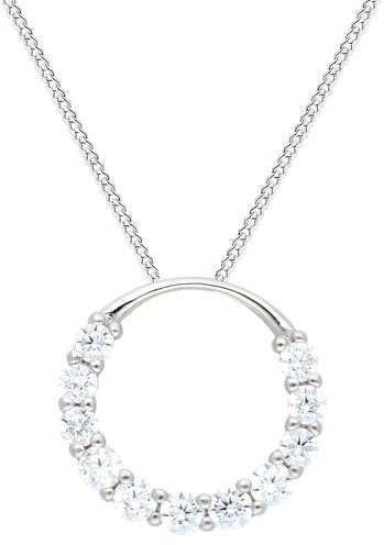 Löb 925 Silber Kette Ring Kreis Anhänger Zirkonia Steine Modern Halskette, Damen Offen Ringanhänger Minimalistisch Geometrisch Brautschmuck Glitzer Steinchen