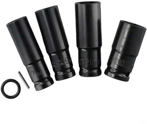 Tidgel 4Pcs 1/2 Drive Impact Hex Set, 17mm 19mm 21mm 22mm Chrome Vanadium Steel for Electric Wrench Pneumatic Air Tools Deep Set(1 Set)