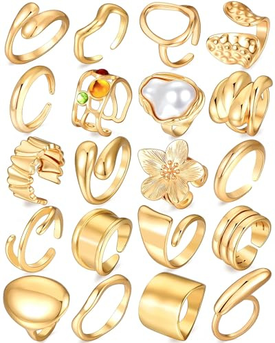 20 Stück Gold Ringe Set Damen, Knuckle Ringe Stapelbar, Boho Chunky Rings, Vintage Stapelringe Damen, Ring Schmuck, Daumenring, Boho Schmuck Frauen