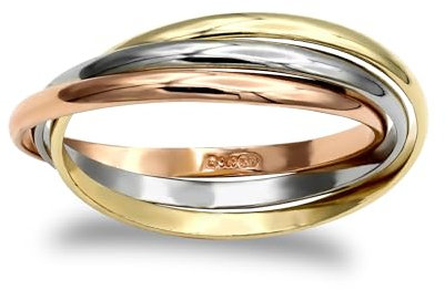 Jewelco London Fede nuziale russa da donna in oro giallo bianco e rosa massiccio 9 kt, intrecciata, 2 mm, 8 3/8, Oro rosa Oro