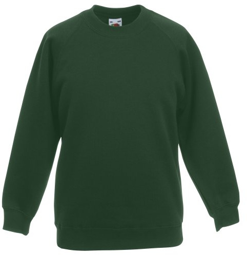Fruit of the Loom Unisex Kids Raglan Classic Sweater, Bottle Green, 5-6 Years (Manufacturer Size:26)