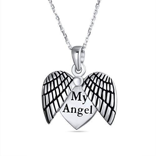 Bling Jewelry Personalisierte Sprüche My Angel Feder Flügel Herz Medaillon Halskette Anhänger Für Tochter Frauen Sterling Brauch Graviert