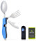 Hikenture Messer Gabel Löffel Flaschenöffner Set 4-In-1 Campingbesteck aus Edelstahl mit Gürteltasche - Klappbesteck für Camping und Outdoor (Blau)
