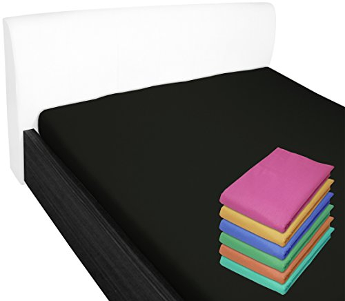 Nurtextil24 Bettlaken 100% Baumwolle 28 Farben und 4 Größen ohne Gummizug Schwarz 100 x 170 cm