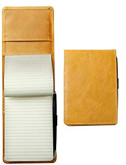 DELMON VARONE - Personalisierbares Notizblock Etui DIN A6 aus Premium Leder Vintage Anilin braun, Design Reporterblock im Hardcover Ledereinband, Stifthalter, Einschubfach und blanko Block liniert