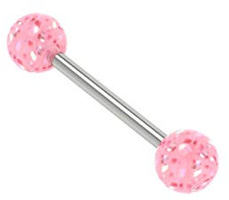 Lot de 4 piercings de langue en acier chirurgical 316L ou choisissez des piercings en cristal pailleté. - rose