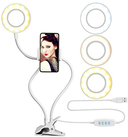 10 Selfie Ring Light with 50 Extendable Tripod Stand & Flexible Phone Holder for Live Stream/Makeup, UBeesize Mini Desktop Led Camera Ringlight for YouTube Video, Compatible with iPhone/Android