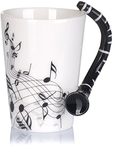 Kompassswc Lusitig Kaffeetasse mit motiv henkel Keramiktasse Musik Teebecher Musiktasse Teetasse Musiknoten bedruckt Musiklieber Winter Geschenk 0,3L (Klarinette)