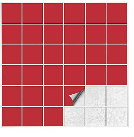 Kiwistar Fliesenaufkleber Rot Seidenmatt - 5 x 5 cm - 25 Stück - Klebefliesen zum Überkleben von Wandfliesen - Fliesensticker für Küche Bad Fliesenmuster - selbstklebend und wasserfest