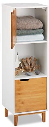 Relaxdays Mobiletto con Anta, Mobile per Soggiorno, Armadietto Stile Scandivano, MDF e Bambù, HLP 101x32x30 cm, Bianco