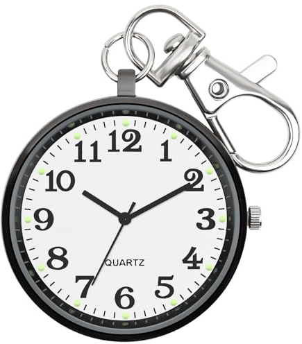 FUNGORGT Pocket Watch for Men Ultra Thin Bold Number Face Quartz Pocket Watch Key Buckle Key Ring-Keychain Clip on