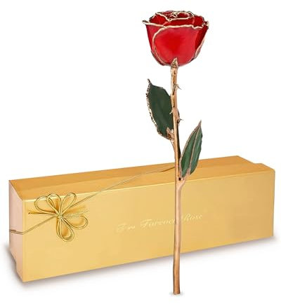 Forever Rose, une véritable rose rouge, unique en son genre, trempée à la main dans de la laque et taillée dans de l'or 24 carats
