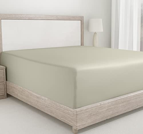 Luxuriöses Spannbettlaken für Einzelbett, aus 100 % weicher Baumwolle, Fadendichte 400, elastisch, strapazierfähig, 90 x 190 + 30 cm, Taupe