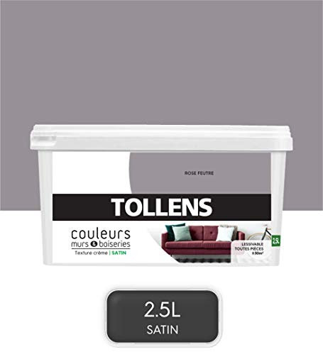 Tollens - Peinture Couleurs - Murs et Boiseries - Toutes pièces - Ultra résistante - Satin - Rose Feutré - 2,5L = 30m2