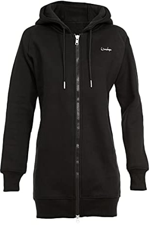 Winshape Damen Lange, kuschelige Hoodie-Jacke J006 mit 2-Wege-Zipper Kapuzenpullover, Schwarz, XXL