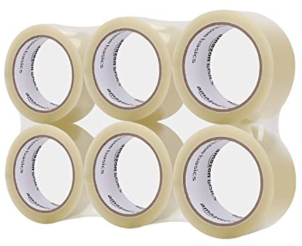 Amazon Basics Nastro adesivo per imballaggio, 48 mm x 66 m, spessore: 0.046mm, trasparente, confezione da 6 rotoli