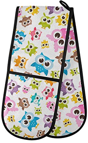 PUXUQU Ofenhandschuhe Bunt Tier Eule Topfhandschuh Oven Mitts Backhandschuhe Topflappen für Zuhause Küche Backen Kochhandschuhe