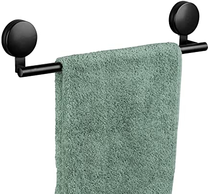 WENKO Static-Loc® Plus Badetuchstange Pavia Schwarz, Handtuchhalter, Befestigen ohne bohren, sicherer Halt durch statische Haftung auf glatten, luftundurchlässigen Flächen, 41,5 x 9 x 5 cm, Stahl matt