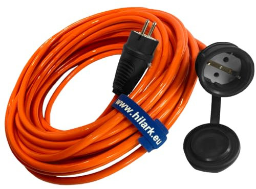 Hilark Cable alargador H07BQ-F 3g2,5 mm (3x2,5 mm), Enchufe y toma de corriente con tapa Schuko, color naranja/azul (5 metro, Naranja)