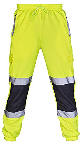 KOUYA Warning Rain Trousers Warnschutz Regen-Latzhose Sporthose Reflektierend Hosen Gelb Orange Drawstring warnregenhose Arbeitshose Länge Sicherheit Herren Safe Guard Cargo Trousers Hose