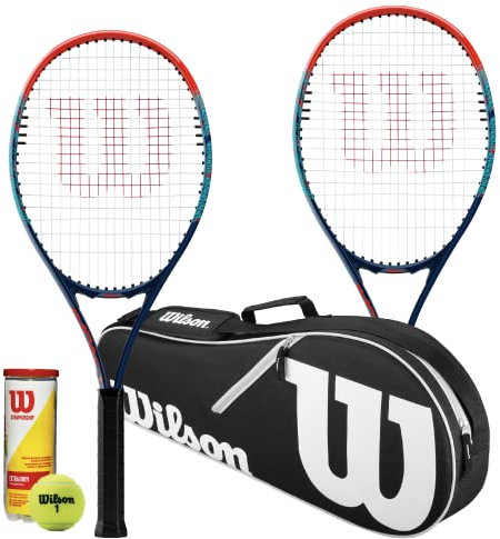 Wilson Impact Tennis Racket Twin Set Package (2 Rackets, Carry Bag & Tennis Balls)