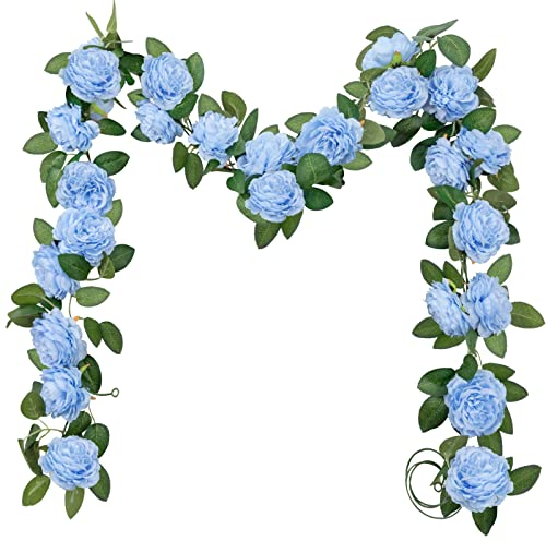 SHACOS 3 Stück (6 Meter) Künstliche Blumengirlande Deko Rosengirlande Hochzeit Kunstblumen Girlande Blau Seidenblumen Hängend Girlande für Hochzeit, Hause, Wand, Garten, Dekor