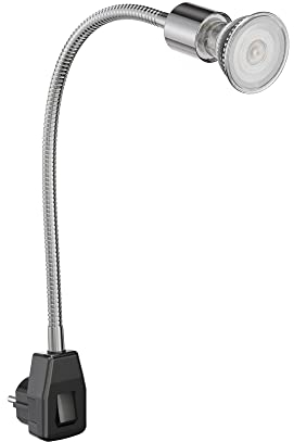 ledscom.de Steckdosenlampe LESCH Leselampe Schwanenhals Schalter chrom/schwarz + GU10 LED, PAR16, warmweiß, 374lm, 70°, 3-Stufen-Dimmer