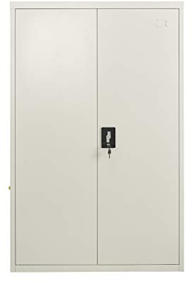 MMT Steel Storage Cabinet, White Metal 2 Door Lockable Filing Cabinet Unit 140cm Tall 3 Adjustable Shelves, Office Files & Folder Garage Workshop Tool Storage, Utility Room