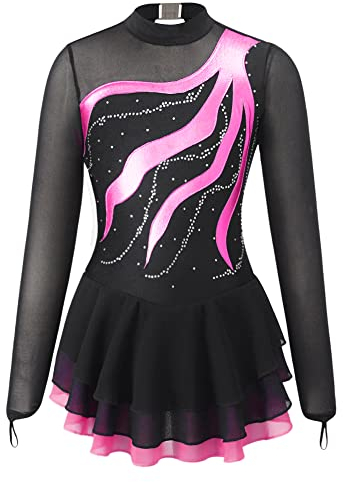 Alvivi Eiskunstlauf Kleid für Kinder Mädchen Ballettkleid Ballettanzug Gymnastikanzug Latein Tanzkleid Eislaufen Wettbewerb Tanzkleidung Dunkel Rosa 170-176