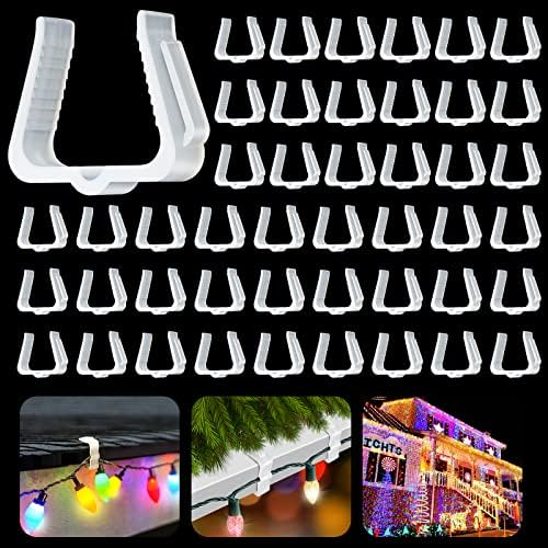 Yotako 50 Stück Dachrinnenhaken für Lichterketten, 4cm Gutter Deck Halterung Haken Lichterkette Befestigung Regenrinne, Licht Clips Outdoor für Zäune,Fascia Board,Traufen Weihnachten Deko