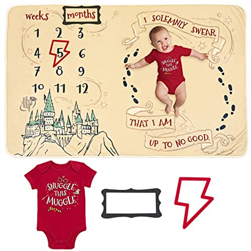 Harry Potter Baby-Body und monatliche Meilensteindecke, 4-teilig, für Neugeborene