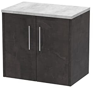 Hudson Reed JNU2623LBG Juno Modern Bathroom Wall Hung 2 Door Countertop Vanity & Laminate Worktop, 600mm, Matt Metallic Slate/Bellato Grey