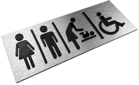 ALÚMADESIGNCO Moderna Cartel Baños Mixtos - Unisex Simbolo WC - Carteles Inclusivo - Aseo Mixto Señal, Baño Señales - Señalizacion de Aseos - 100 x 260 mm