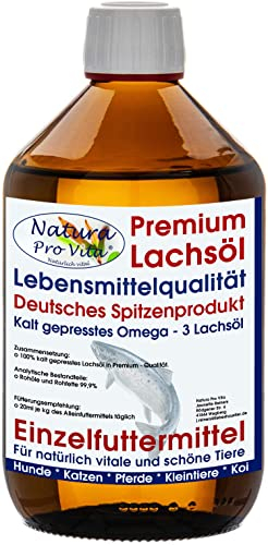 Lachsöl Koi Teichfische kaltgepresst Lebensmittelqualität Omega 3 Öl Koifutter Zusatz Energie Immunkraft für Koi Fische Frühjahr Herbst Winter 500ml Glasflasche