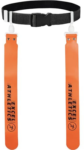 Excel Athletics Flag Football Set, Adjustable Flag Football Belts for Youth, Kids & Adults with 1 Belt & 2 Flags (Orange), Orange, Adult Adjustable