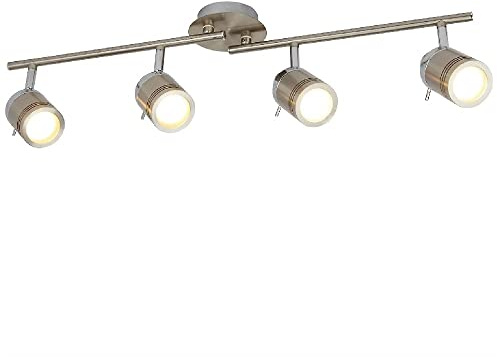 Britalia Satin Silver Chrome Bathroom 4 Lamp Adjustable Split Bar Spot Light | 79cm Long | IP44 Rating | Cylindrical Heads | 4 x GU10 Lamps Required | 240V UK | Stainless Steel