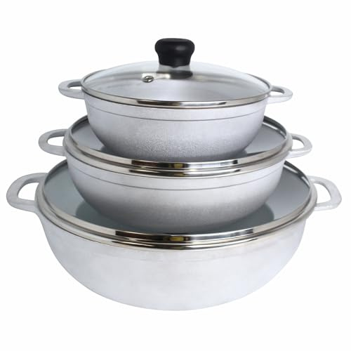 IMUSA - Set di 3 caldero con coperchio in vetro temperato 1,5/2,5/5,2 qt