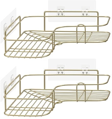 Navaris 2X Duschablage ohne Bohren - Bad Duschregal Eckregal 2er Set - Badezimmer Regal Wand - Ablage für Dusche Aufbewahrung - Metall Dusch Ecke - Gold