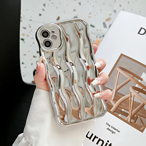 XIZYO Coque Compatible avec iPhone 11 6,1 Pouces, Eau Ondulation Motif Mignon Cadre Ondulé Bouclé [Antidérapante] Silicone Coque, Filles Femmes Mince Antichoc Souple TPU Coque, Argent